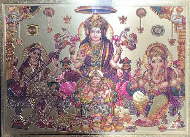 Shree Laxmi ji with Ganesh Saraswati and dhan kuber Photo Sticker (6.9 W x 4.9 L inches)