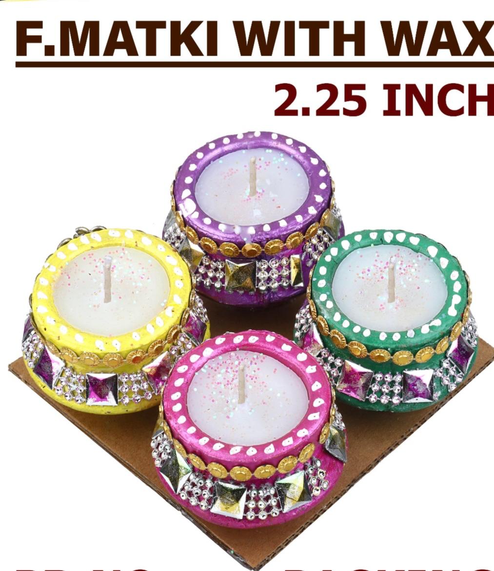 Diwali Diya F-Matki Assorted Colour with wax  (2.25 inch 4 Pic in set)