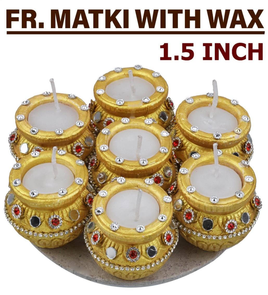 Diwali Diya FR-Matki Assorted Colour with wax  (1.5 inch 7 Pic in set)