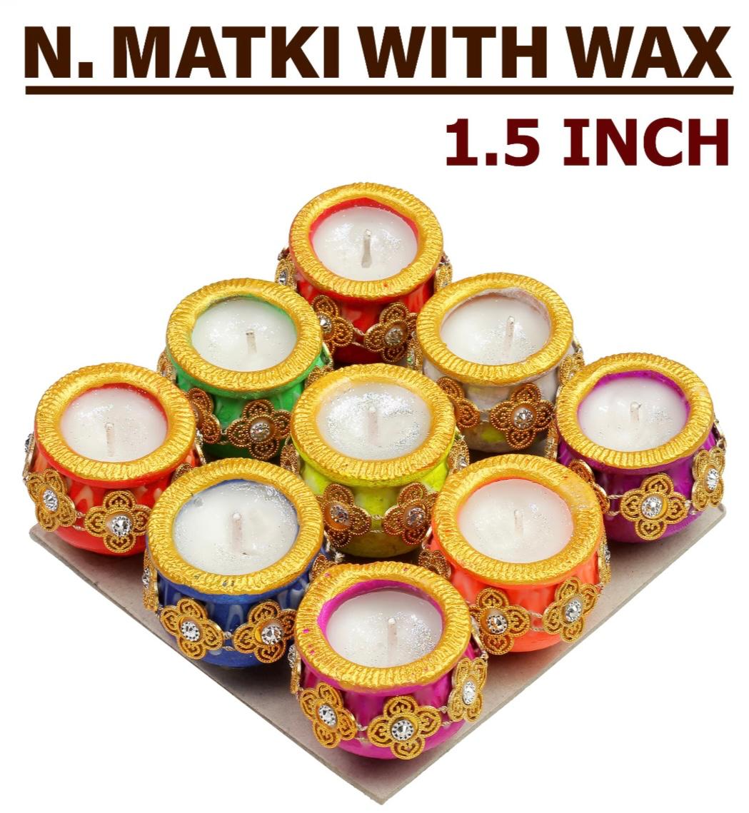 Diwali Diya N-Matki Assorted Colour with wax  (1.5 inch 9 Pic in set)