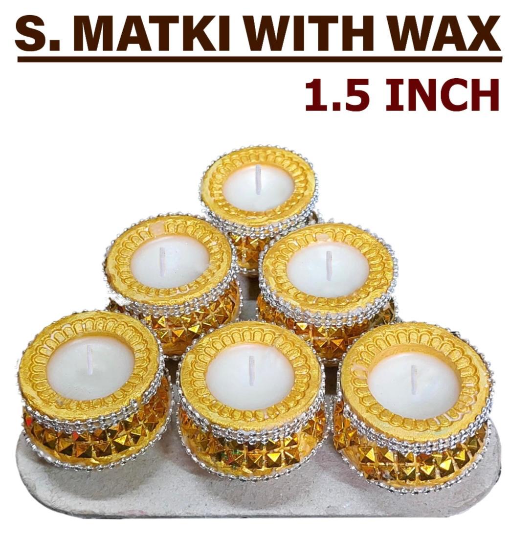 Diwali Diya S-Matki Assorted Colour with wax  (1.5 inch 6 Pic in set)