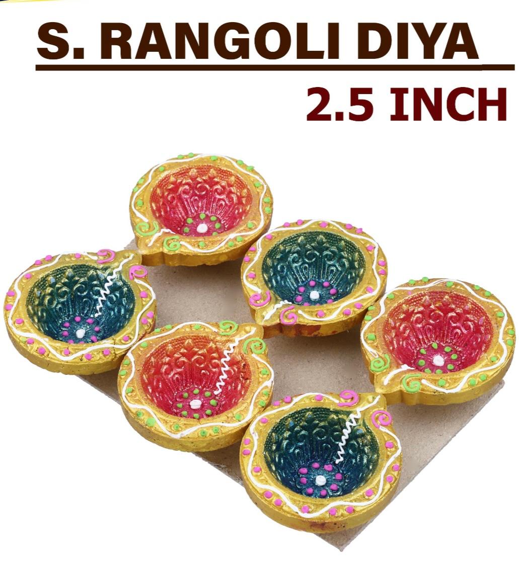 Diwali Diya S-Rangoli Color Assorted With out Wax (2.5 inch 6 Pieces Set)