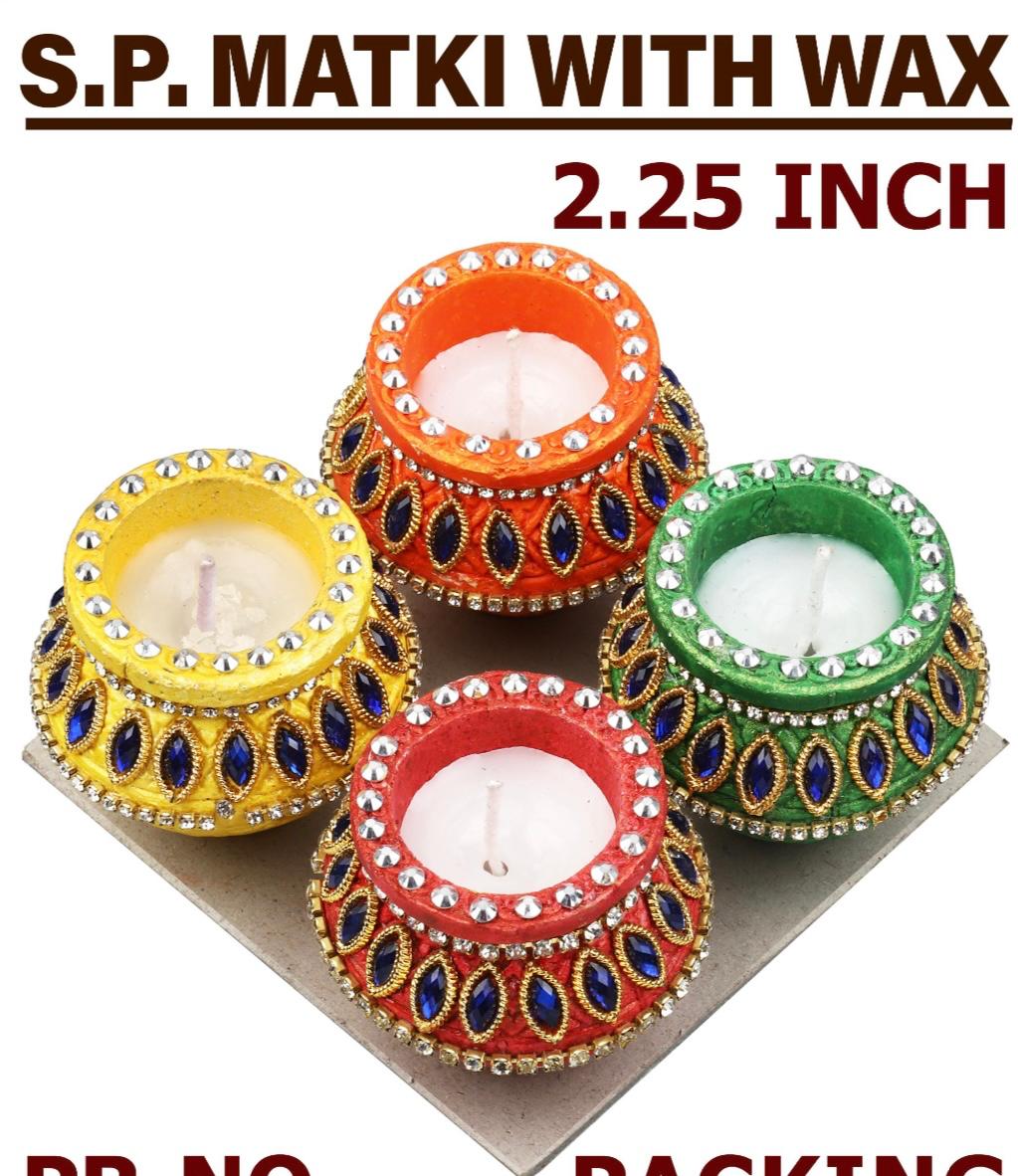 Diwali Diya S.P-Matki Assorted Colour with wax  (2.25 inch 4 Pic in set)